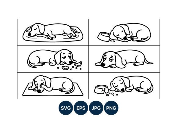 Download Sleeping and Sad Dachshund Dog Line Art - Dog Collection