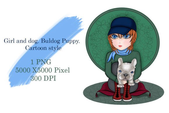 Download Girl and Dog. Buldog Puppy. Cartoon - Dog Collection