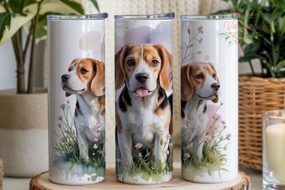 Download Watercolor Beagle Dog Floral Tumbler - Dog Collection