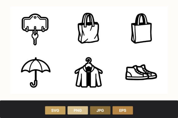 Download Key Bag Umbrella Jacket Shoes Line Art - Shoes line art Collection