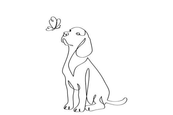 Download Single Line Art of Dog and Butterfly - Dog Collection